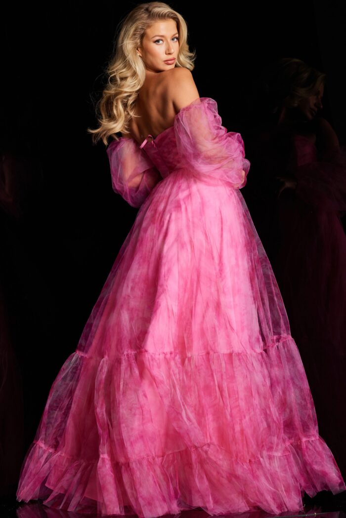 Model wearing Fuchsia Ruched Sweetheart Neckline Dress 38605