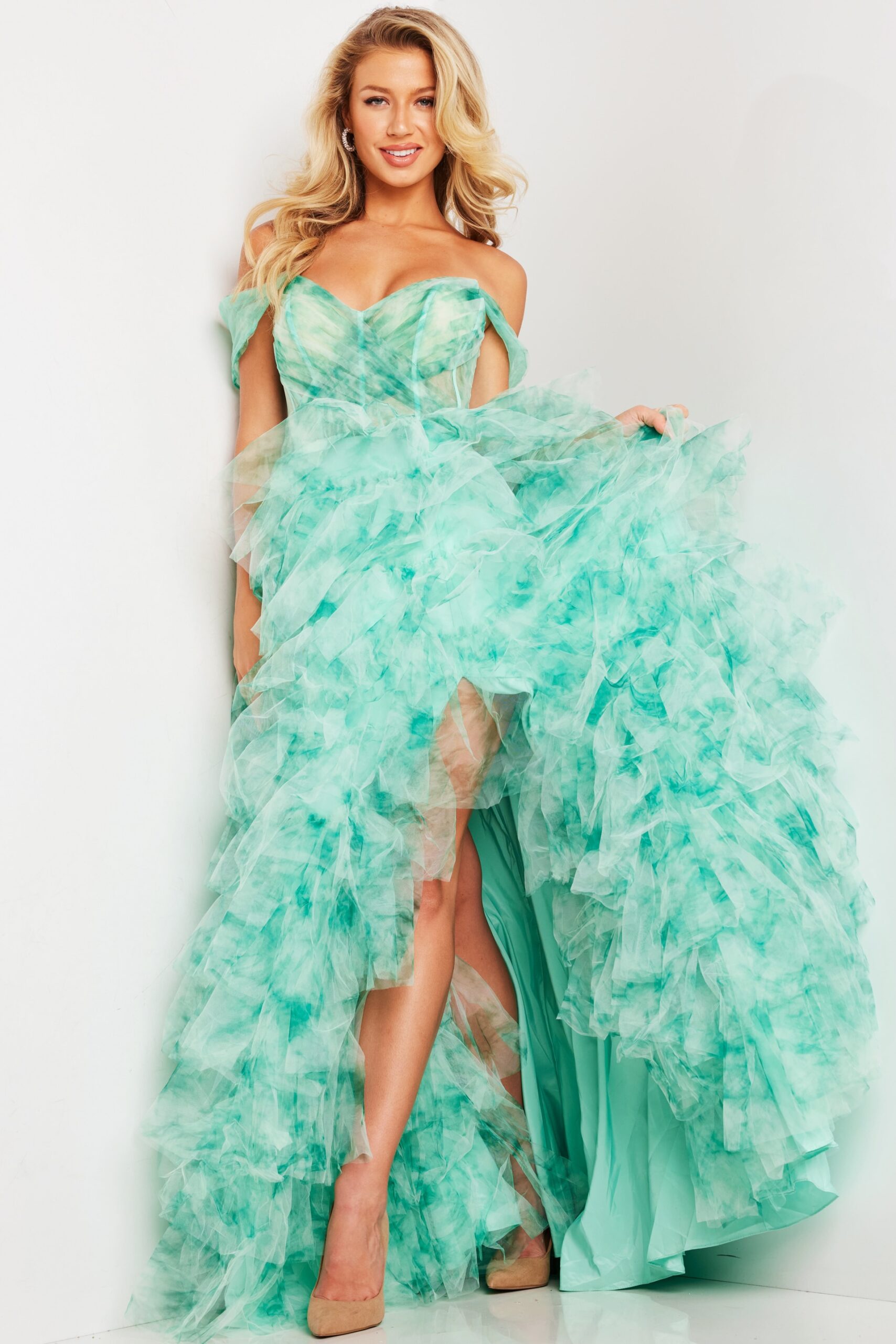 Green Off The Shoulder Ball Gown 38606