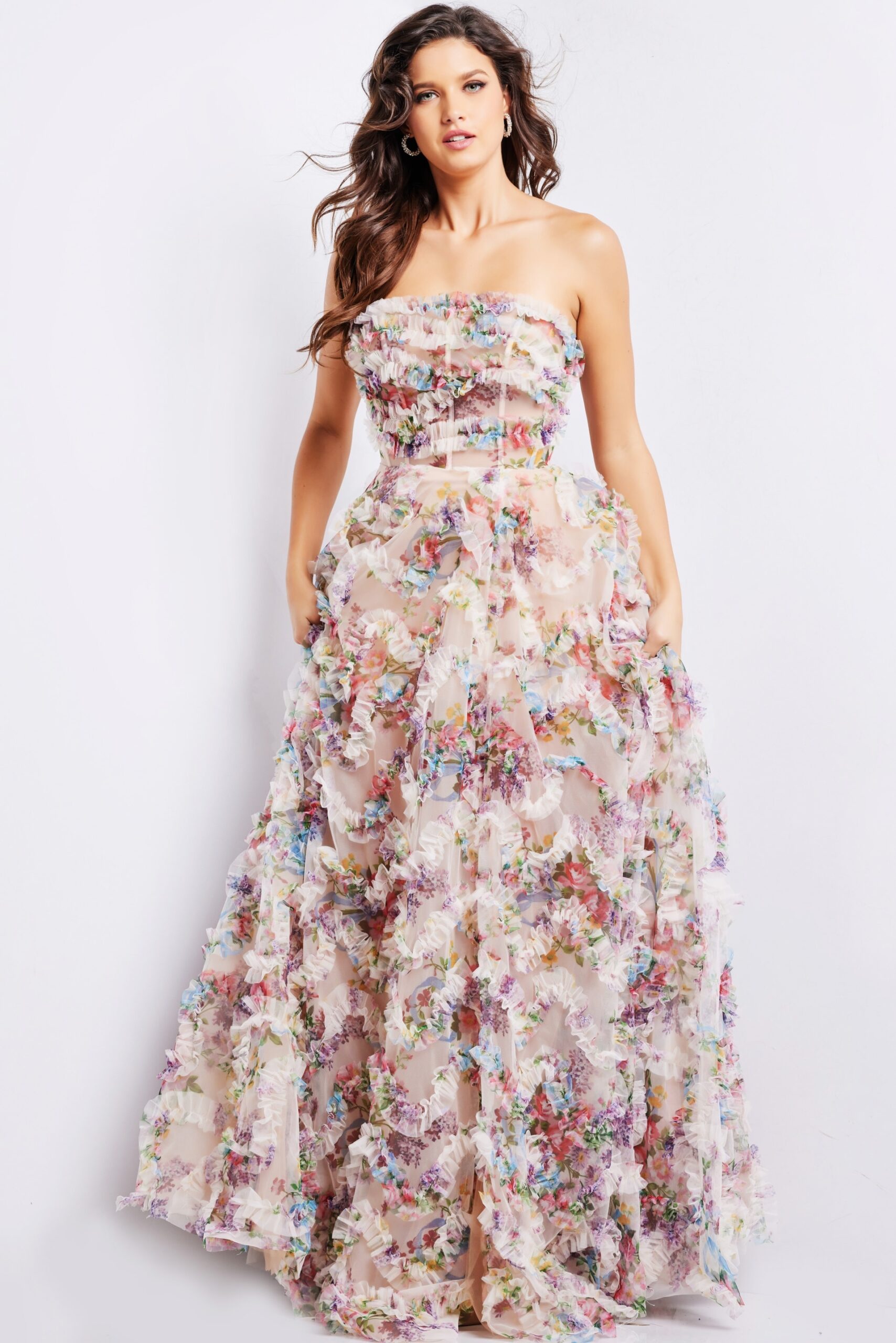 Multi Strapless A Line Gown 38650