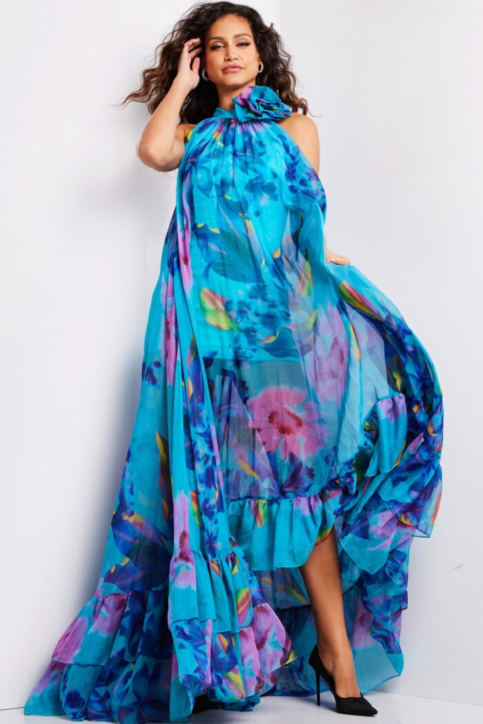 Model wearing Print High Neck Sleeveless Dress 38721