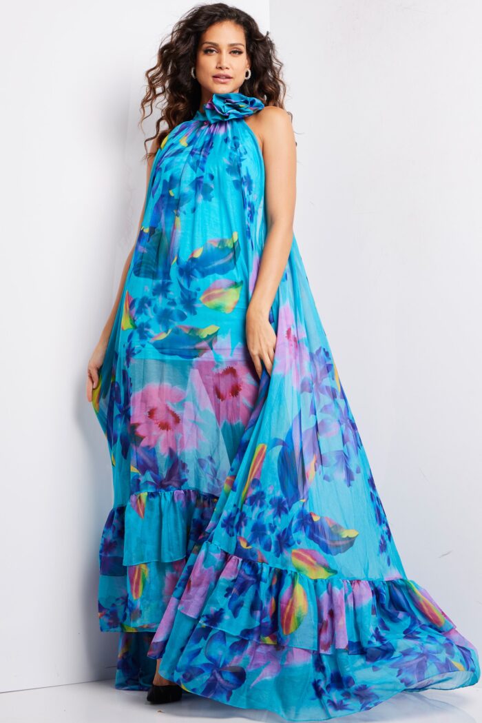 Model wearing Print High Neck Sleeveless Dress 38721
