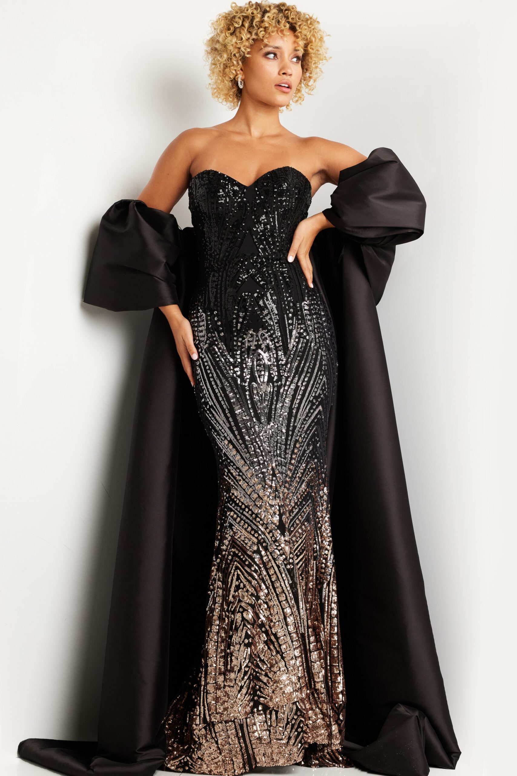 Black Brown Embellished Strapless Gown 38746