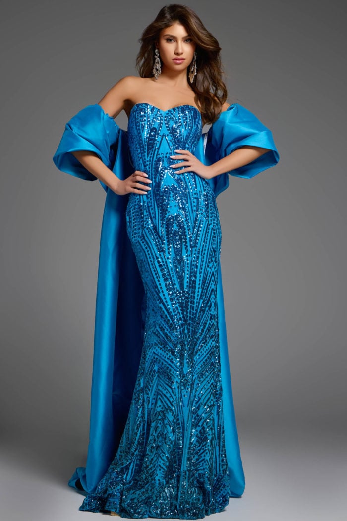 blue dress with taffeta cape 38746