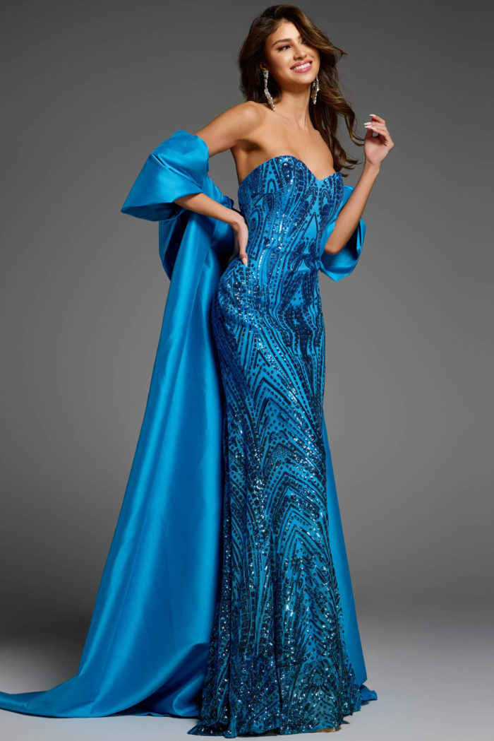 strapless blue embellished dress 38746