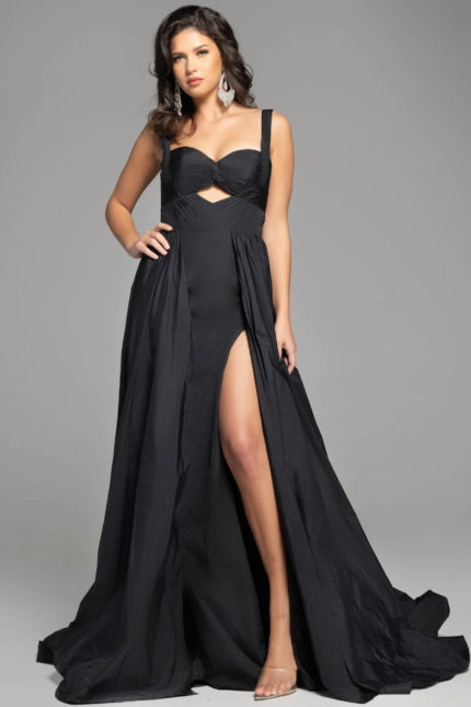 black cut out dress with high slit 38957