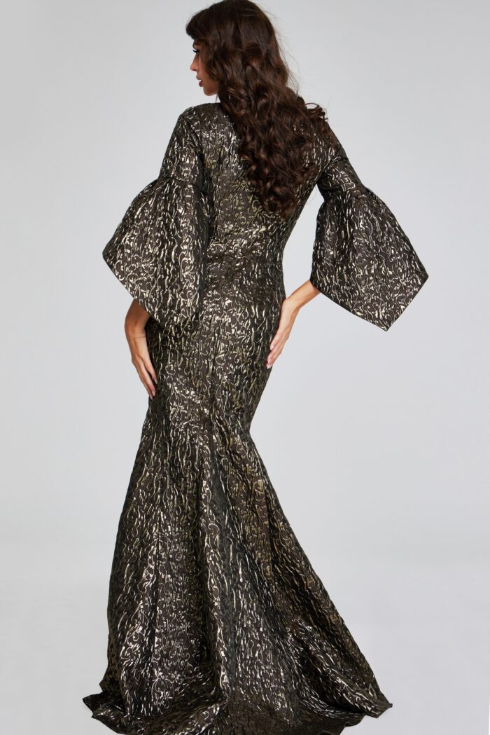 Model wearing Elegant Bell Sleeve Bronze Gown 39080