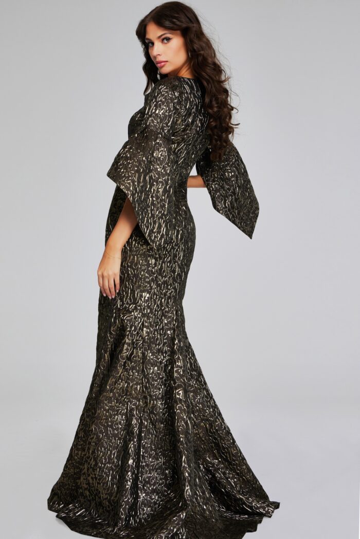 Model wearing Elegant Bell Sleeve Bronze Gown 39080