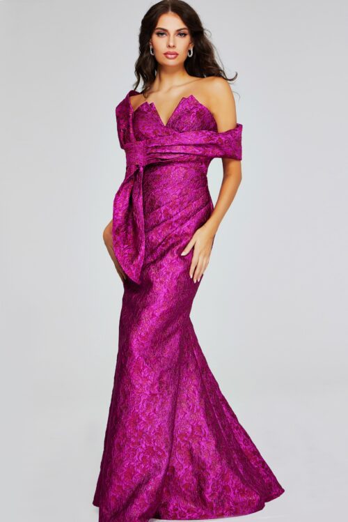 Model wearing Vibrant Fuchsia Strapless Gown 39114