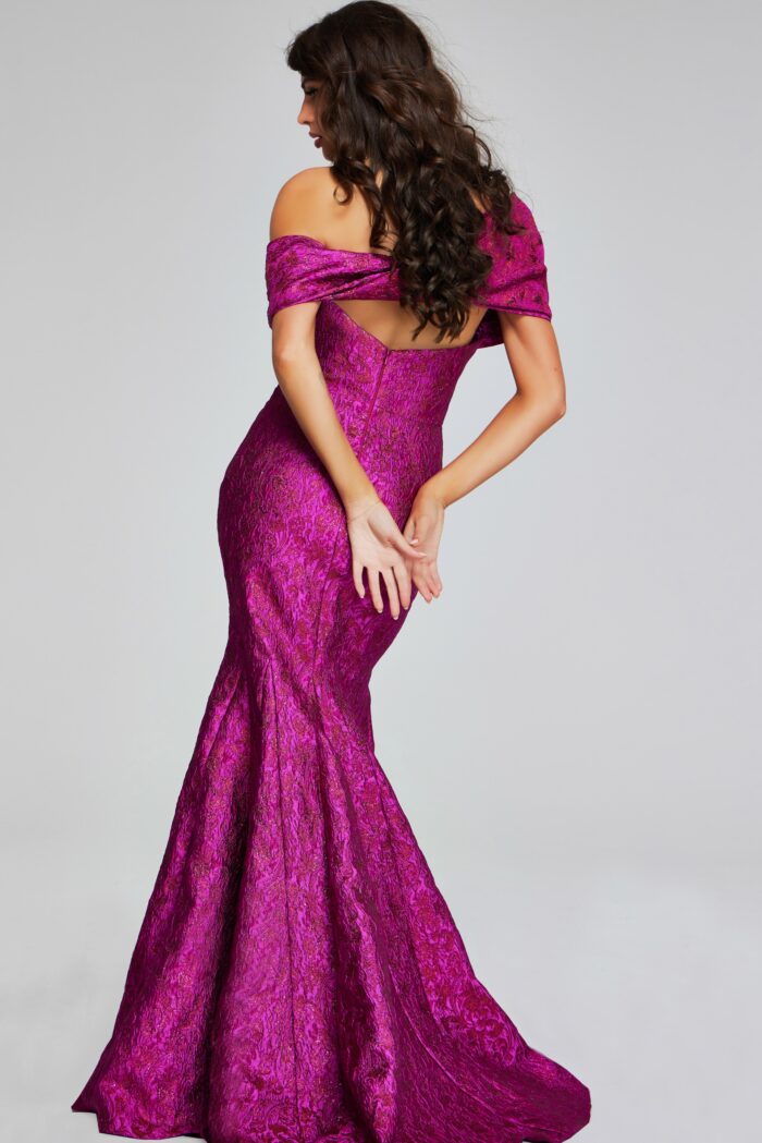 Model wearing Vibrant Fuchsia Strapless Gown 39114