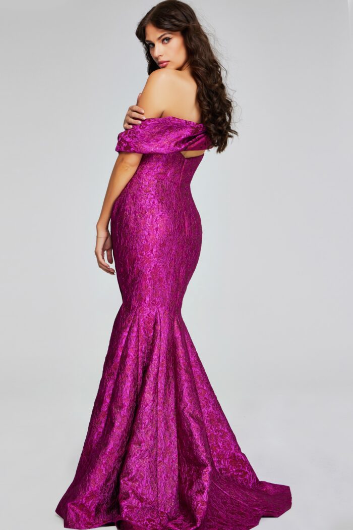 Model wearing Vibrant Fuchsia Strapless Gown 39114