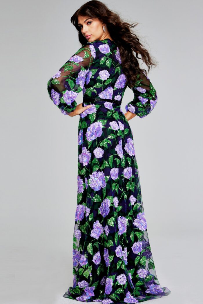 Model wearing Elegant Floral Embroidered Gown 39115