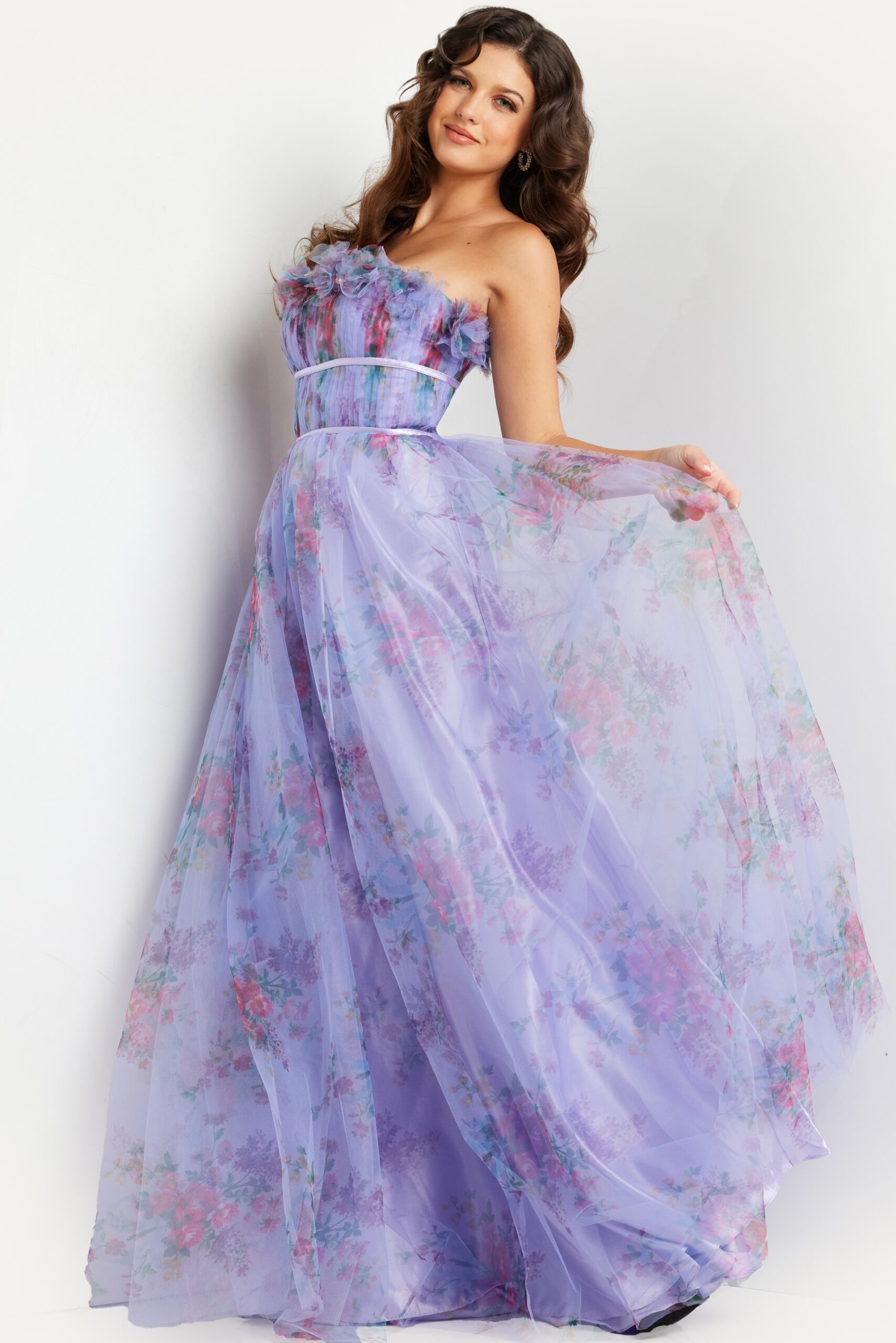 Lilac Print Strapless A Line Gown 39151