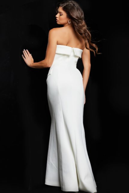 Back view of Jovani 39244 white gown emphasizing elegant silhouette.