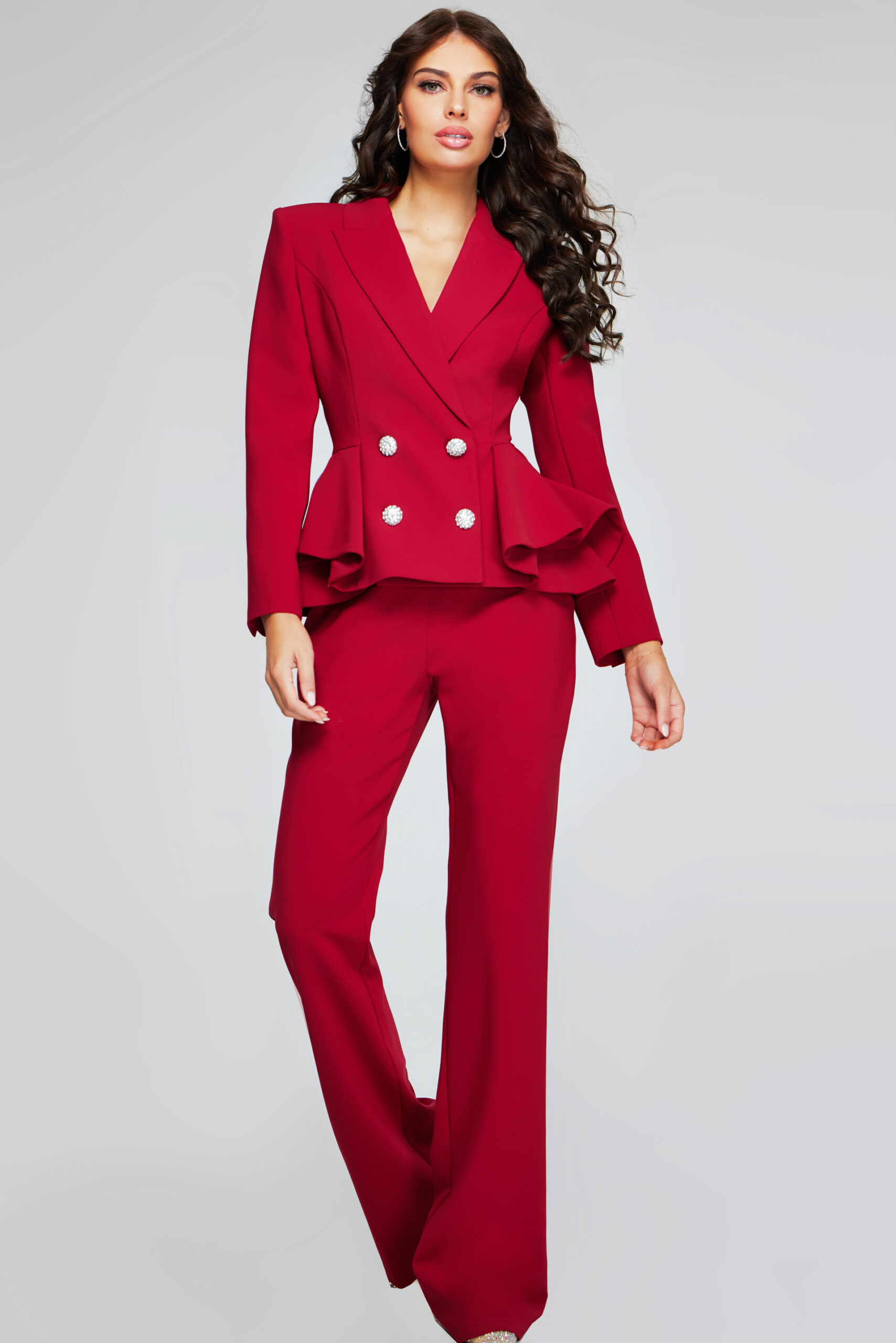 Model wearing Elegant Red Pantsuit 39374