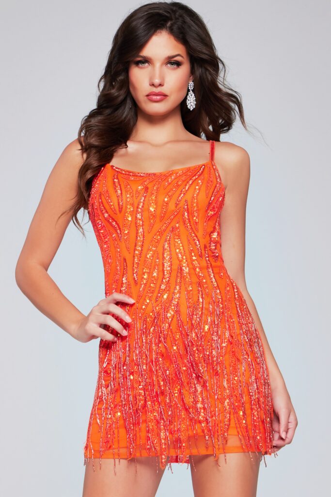 Orange Sequin Fringe Dress 39628