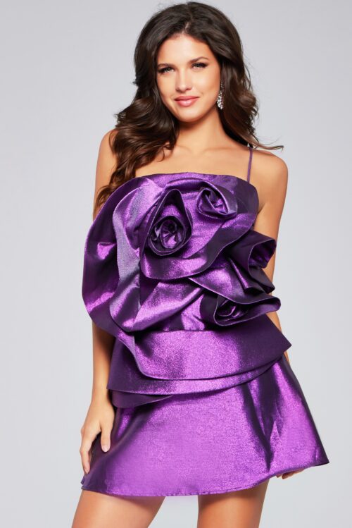 Model wearing Metallic Purple Rose Dress 39749