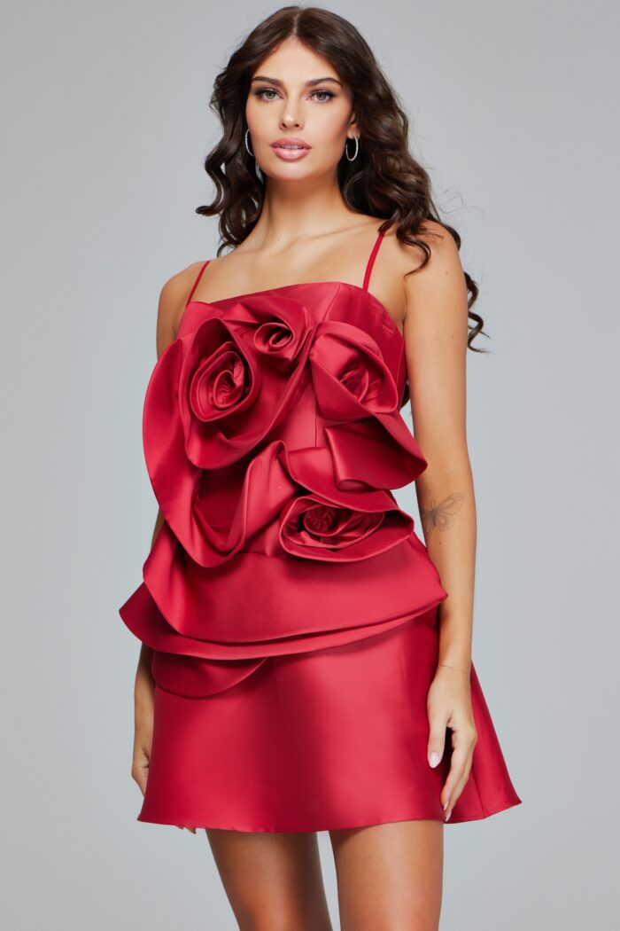 Model wearing Red Short Ruffled Dress 39750