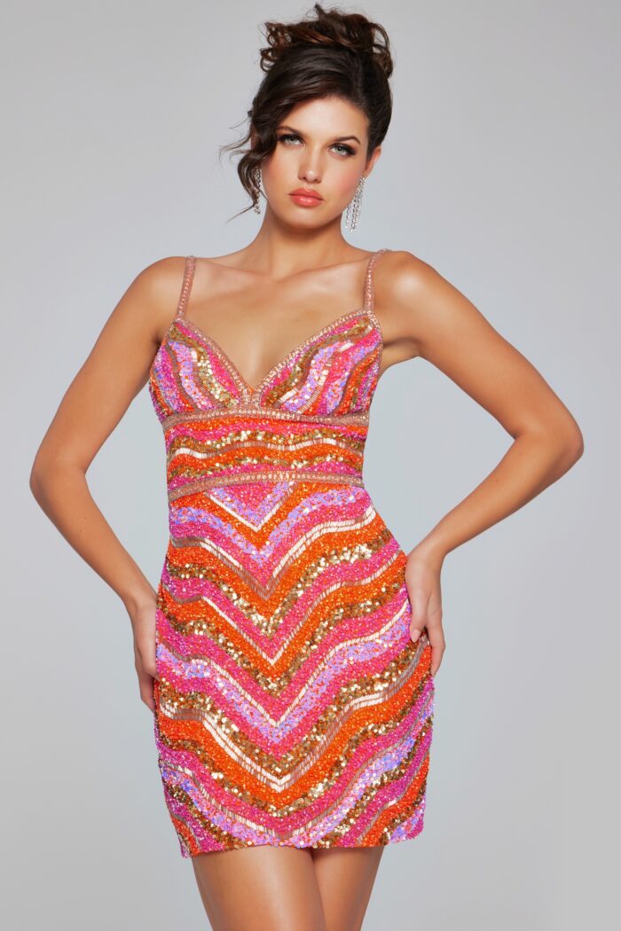 Model wearing Embellished V Neckline Fitted Dress 39903