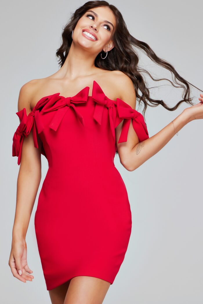 Model wearing Strapless Red Fitted Dress 40185