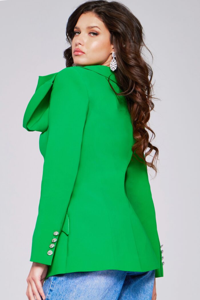 Model wearing Green Bow Shoulder Blazer 40283