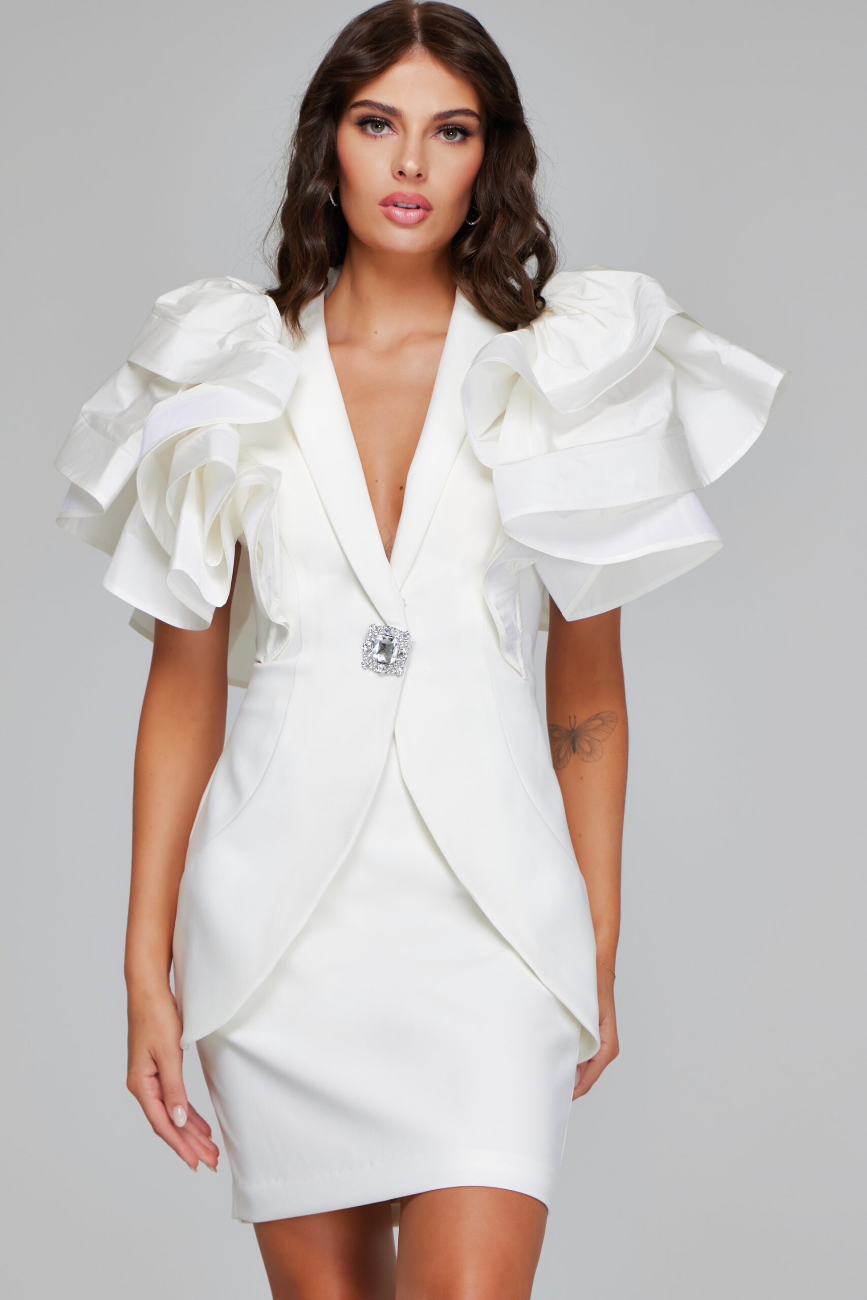 White V Neck Two Piece Suit 40292