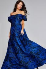 Jovani 40315 showcasing elegant A-line silhouette in royal blue.