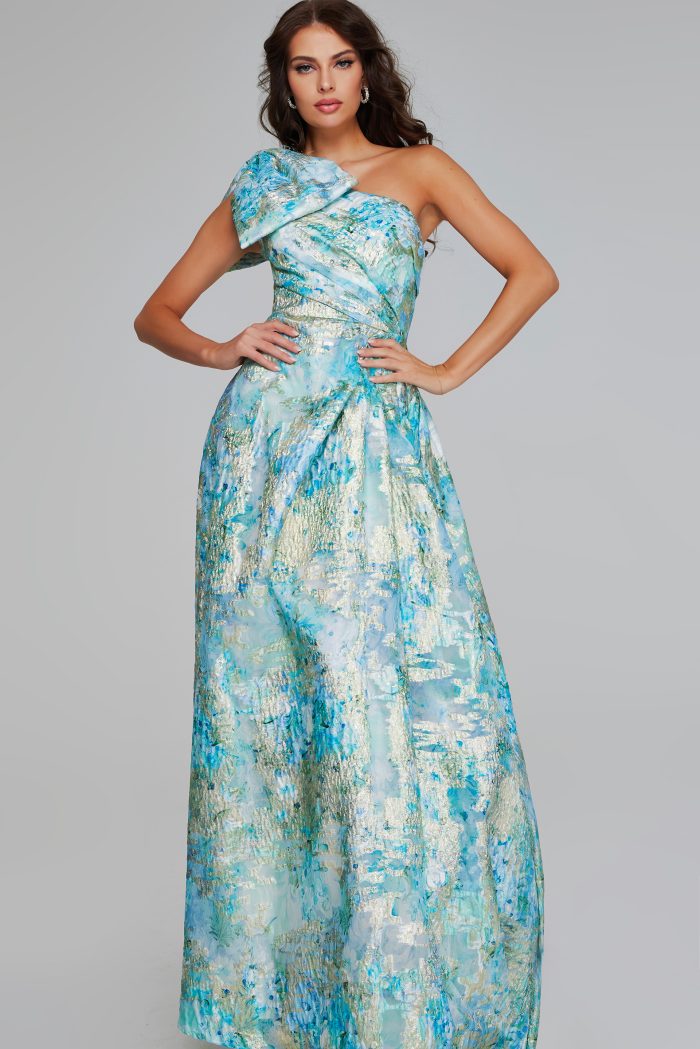 Elegant Mint Multi One-Shoulder Gown 40317