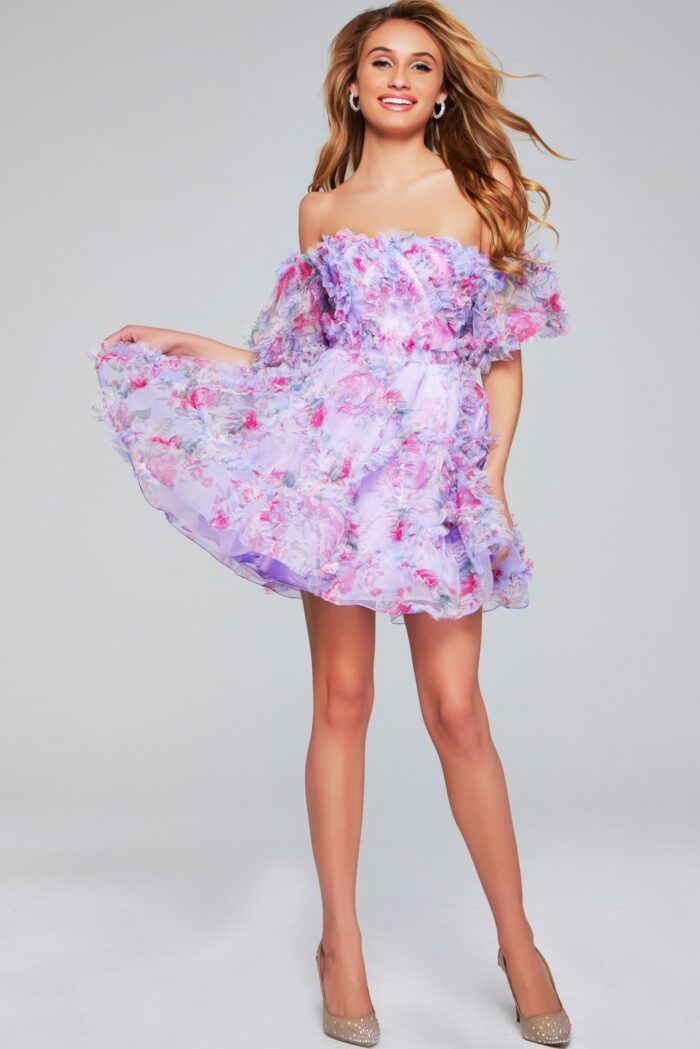 Model wearing Strapless Fit and Flare Floral Cocktail Dress 40330