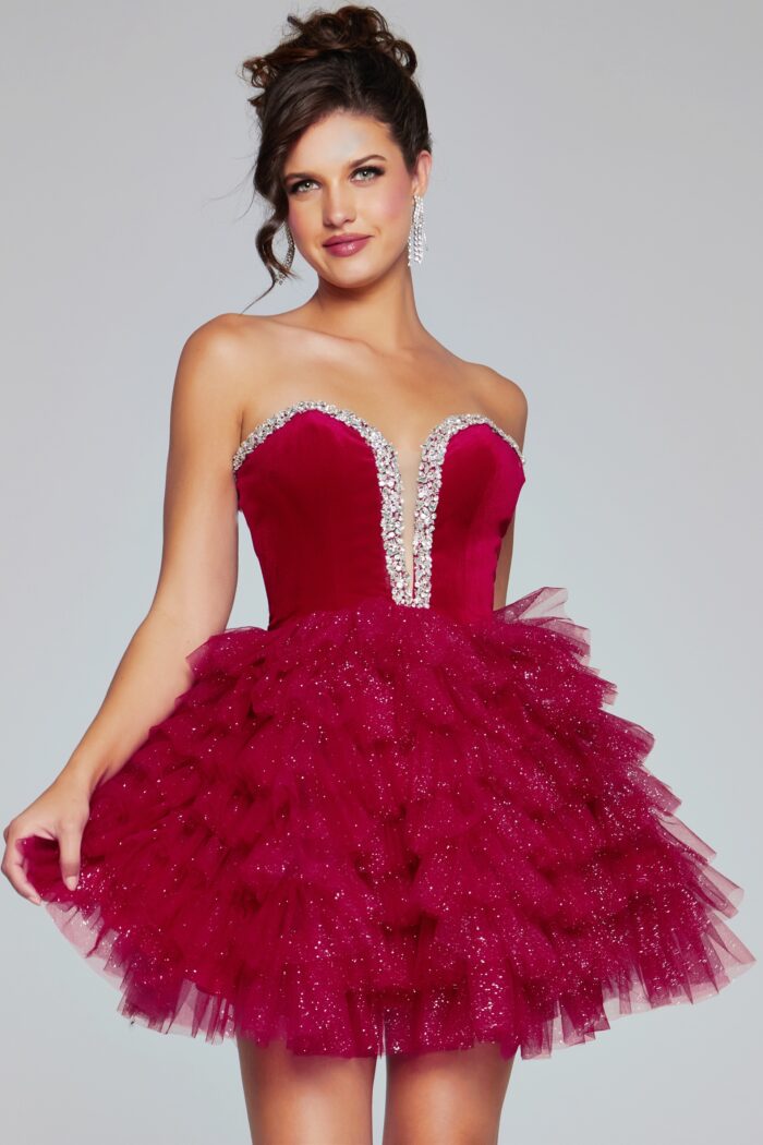 Model wearing Velvet Embellished Short Dress 40352