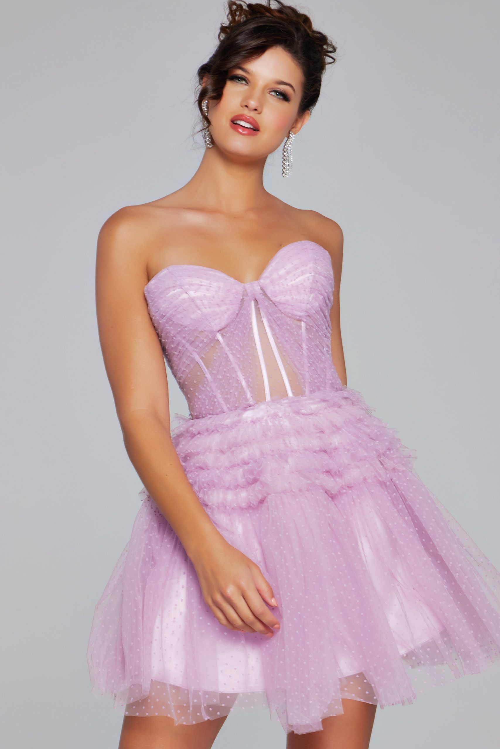 Lilac Ruched Sweetheart Neckline Short Dress 40467