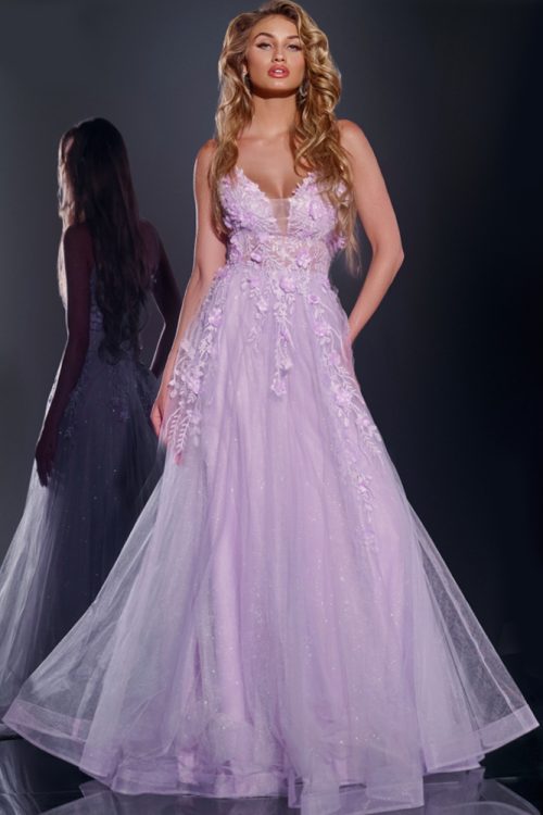 v neck lilac ballgown 40472