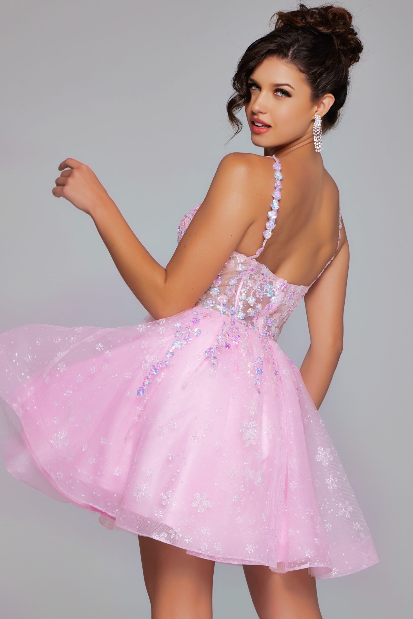 Pink Embellished Fit and Flare Dress 40501