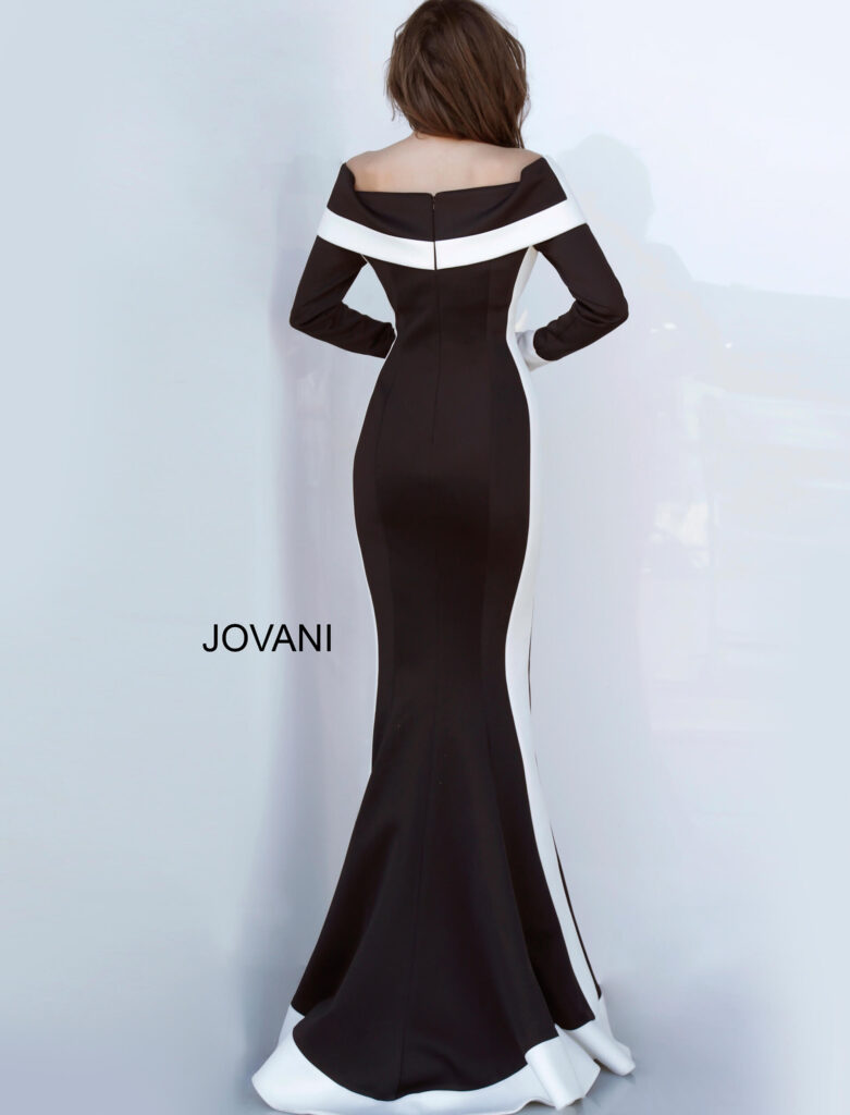 Jovani 4062 Black and White Long Sleeve Dress