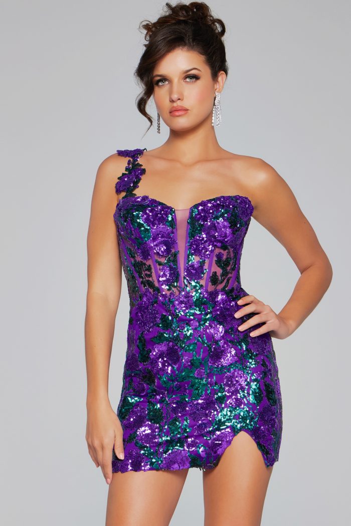 Lilac Beaded One Shoulder Cocktail Dress 40647