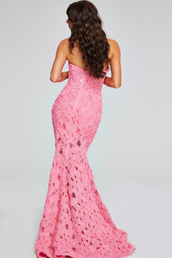 Pink Strapless Gown with Floral Lace Detailing 40744