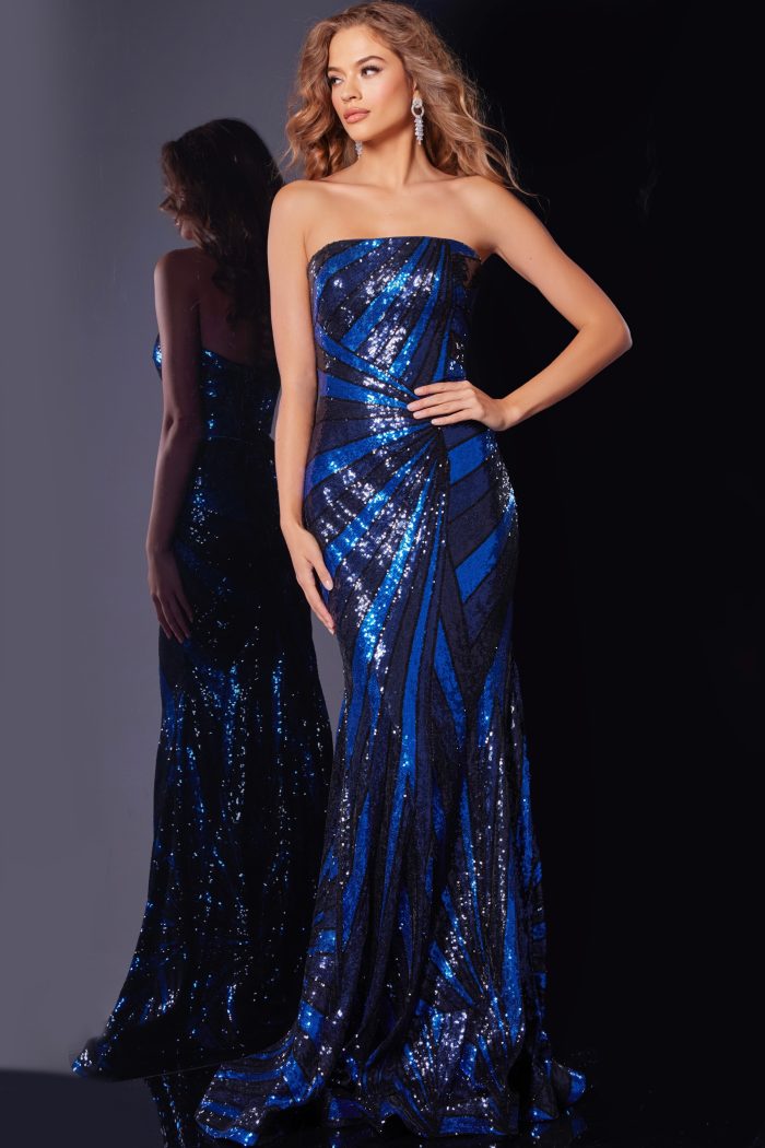 strapless beaded navy dress 40765