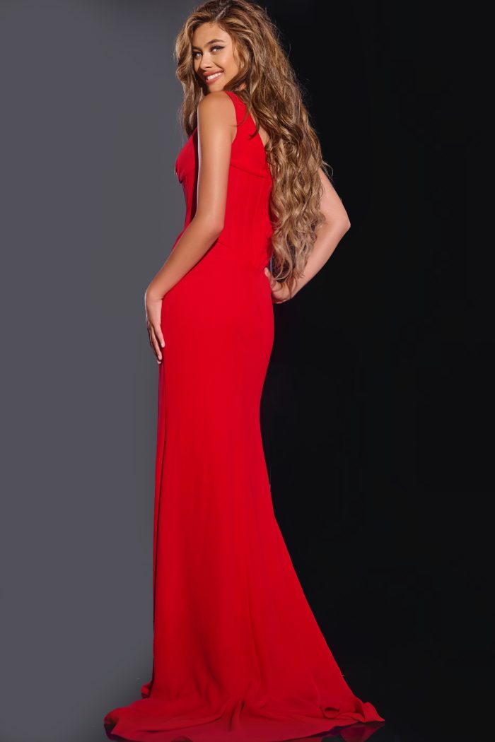 red plunging neckline fitted dress 40783