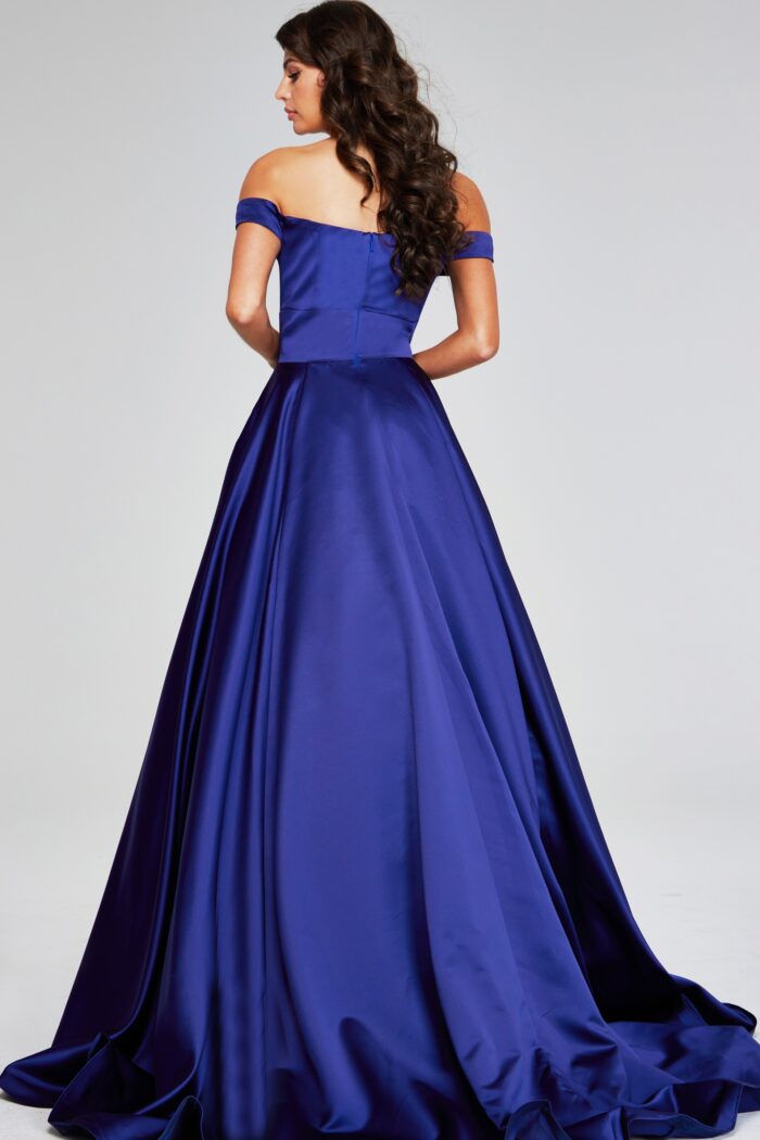 Model wearing Stunning Dark Purple Off-Shoulder Gown with Cutout Detail 40787