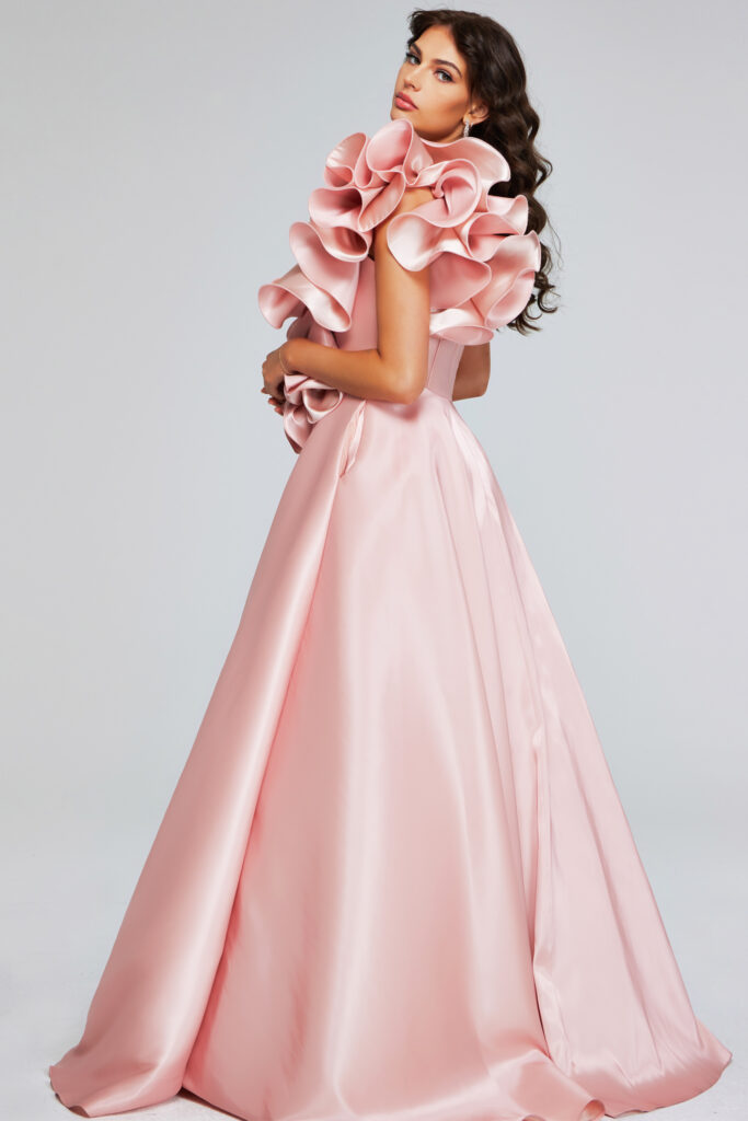 Romantic Blush Pink Gown with Dramatic Ruffled Bodice 40796