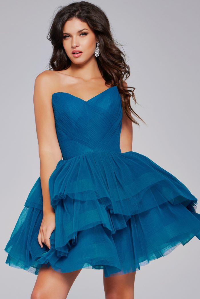 Teal Strapless Tulle Dress 41054