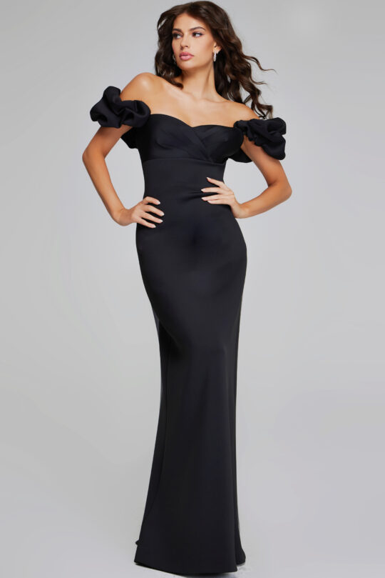 Elegant Black Off-Shoulder Gown with Ruffled Sleeves 41084 - Jovani