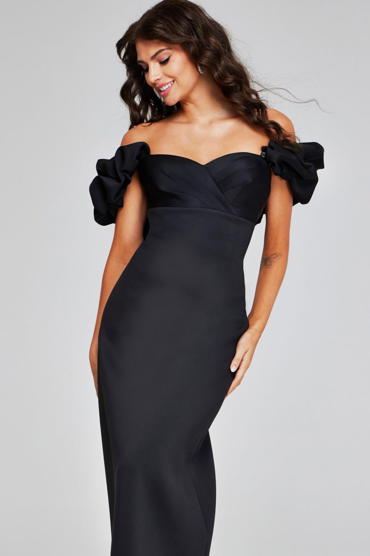 Elegant Black Off-Shoulder Gown with Ruffled Sleeves 41084 - Jovani