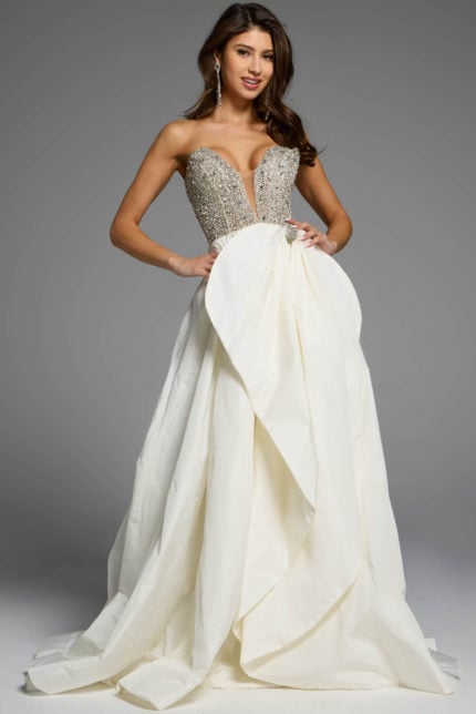 Strapless Metallic Embellished Ballgown Front View