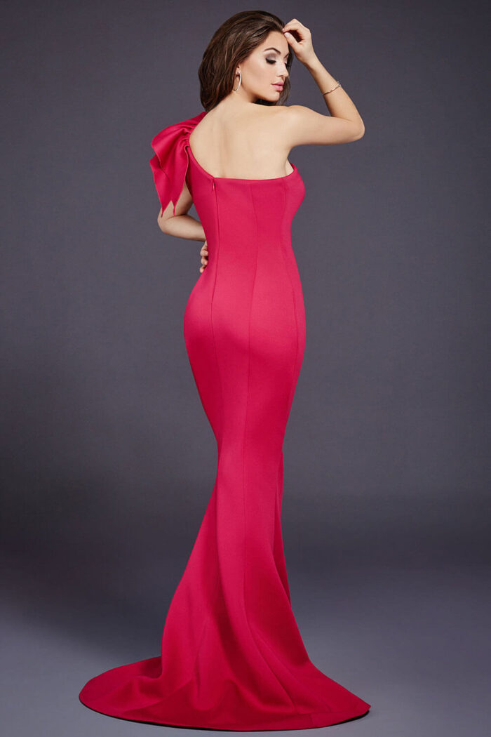 Model wearing Red Mermaid Bridesmaid Gown 32602