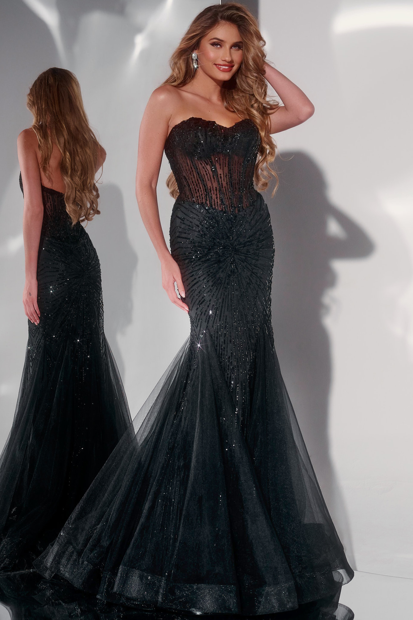 Strapless Mermaid Gown with Sheer Beaded Bodice 42217