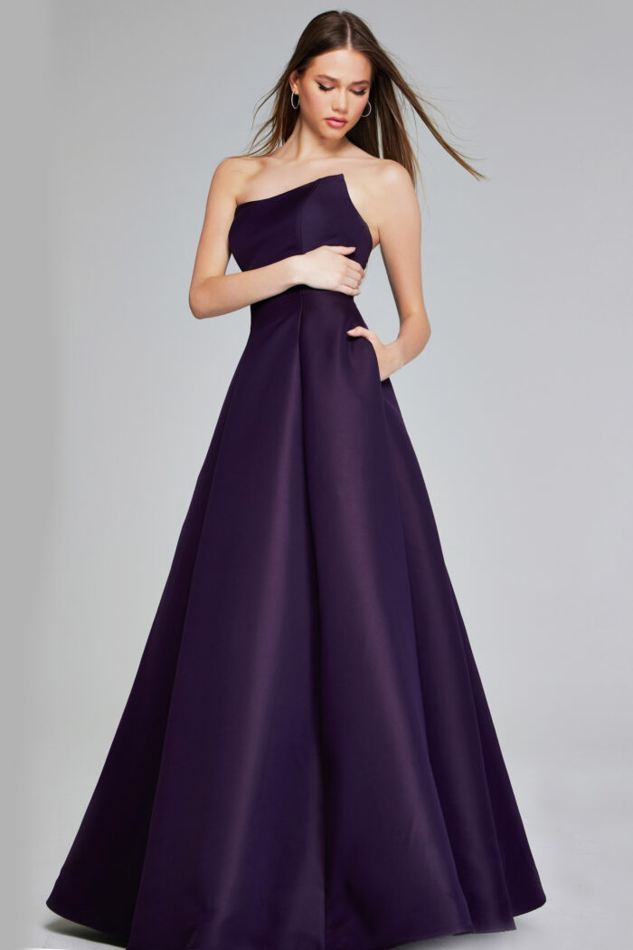 Model wearing Strapless A line Evening Gown 42347