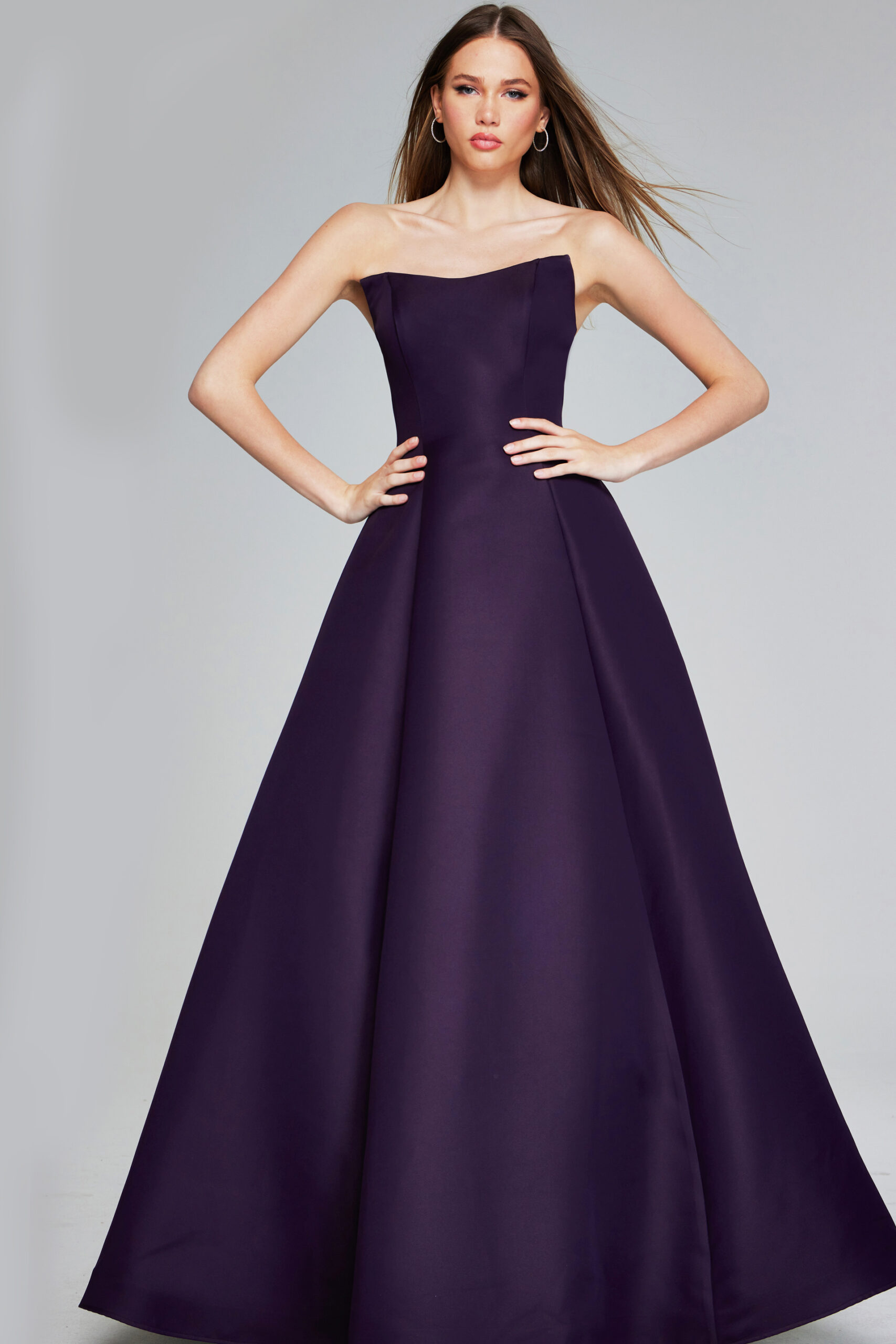 Model wearing Strapless A line Evening Gown 42347