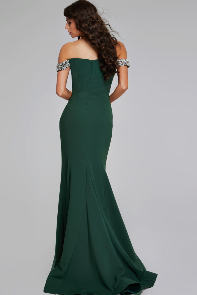 Elegant Off-Shoulder Hunter Green Gown 42394