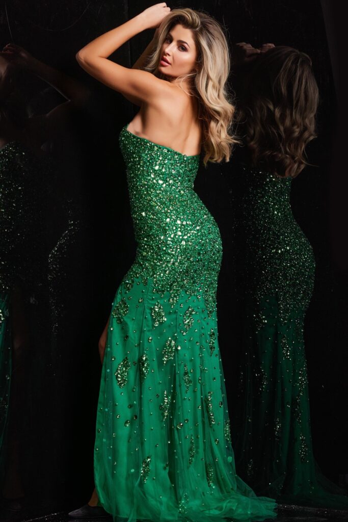 Green Strapless Beaded Dress 4247