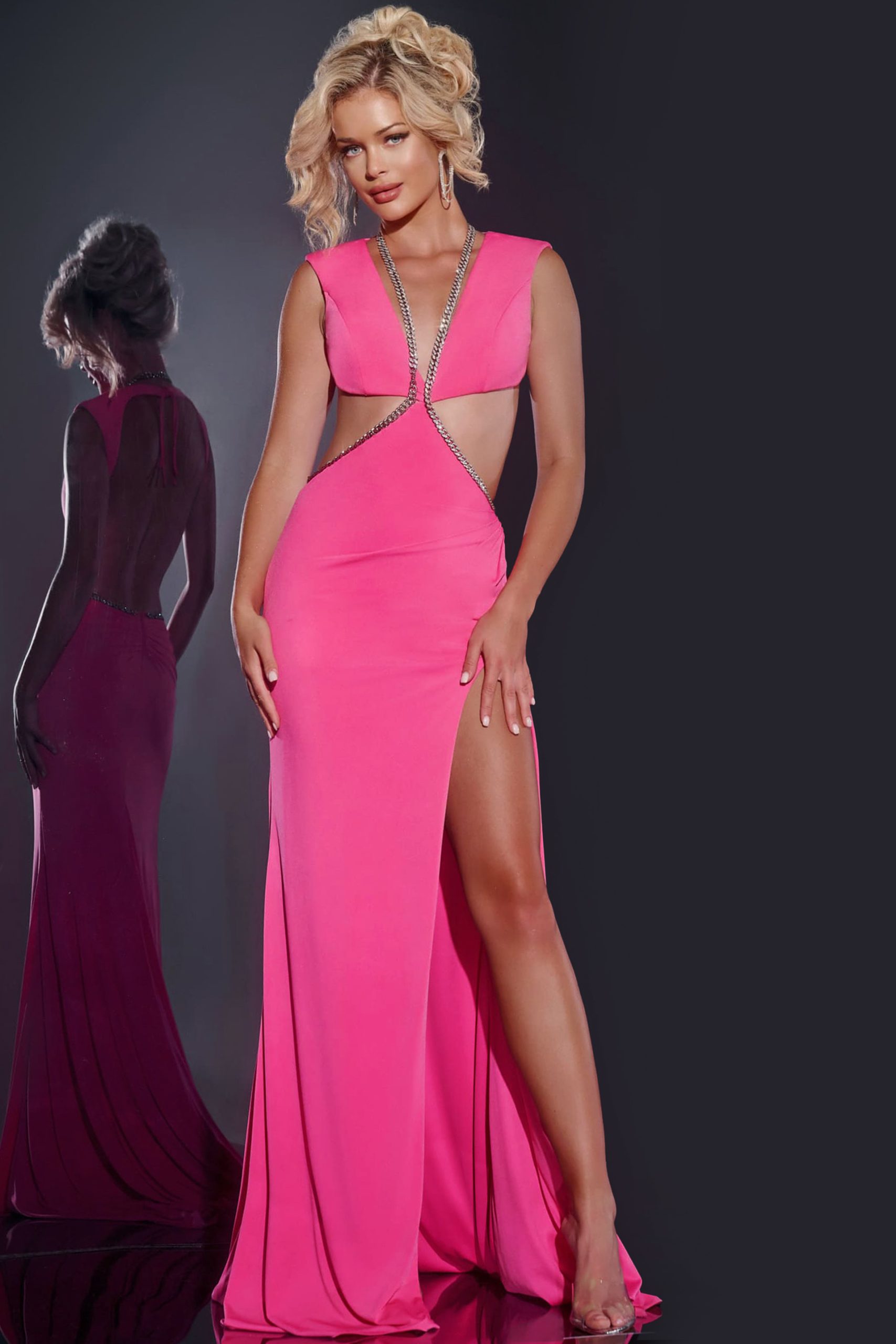 Hot Pink Backless Cut-Out Gown 42675